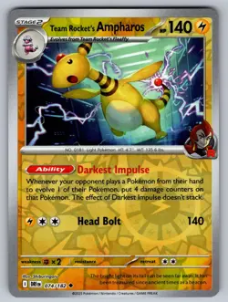 Team Rocket's Ampharos 074/182 Uncommon Destined Rivals Pokemon Reverse Holo NM - Image 1