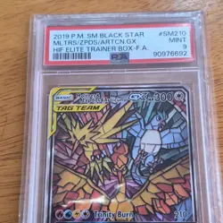 Pokemon TCG Moltres & Zapdos & Articuno GX SM210 Black Star Promo PSA 9 - Image 1