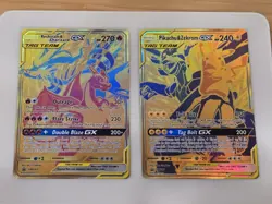 Pokemon Reshiram & Charizard / Pikachu & Zekrom GX Tag Team Gold Promo Card Set - Image 1