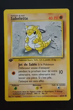 Pokemon TCG SANDSHREW 1ST EDITION FRENCH SABELETTE Base Set 62/102 NM - Image 1