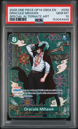 Dracule Mihawk PSA 10 - OP12-030 - SP Alt Art - Azure Sea's Seven - One Piece - Image 1