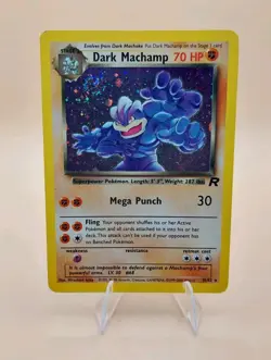 Dark Machamp Holo Rare Team Rocket 10/82 Pokemon Card - WOTC 1999 SWIRL - Image 1