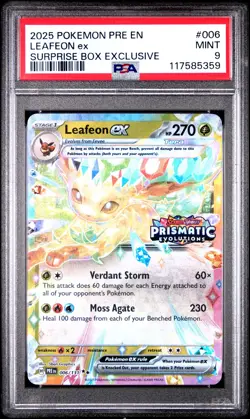 2025 POKEMON PRE EN-PRISMATIC EVOLUTIONS SURPRISE BOX EXCLUSIVE LEAFEON EX PSA 9 - Image 1
