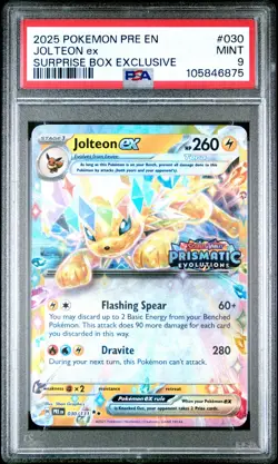 2025 POKEMON PRE EN-PRISMATIC EVOLUTIONS SURPRISE BOX EXCLUSIVE JOLTEON EX PSA 9 - Image 1