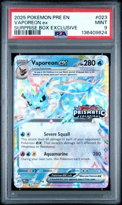 2025 POKEMON PRE EN-PRISMATIC EVOLUTIONS #023 VAPOREON EX PSA 9 - Image 1