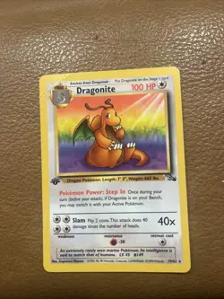 Pokemon TCG Dragonite Fossil First Edition Non Holo 19/62 HP DMG Creased - Image 1