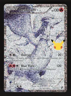 Reshiram 113/114 Pokemon Celebrations Black & White Holo Full Art Card - Image 1