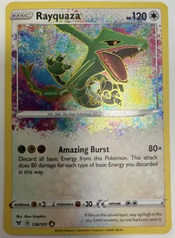 2020 Pokemon Rayquaza 138/185 Swsh04: Vivid Voltage Holo NM - Image 1