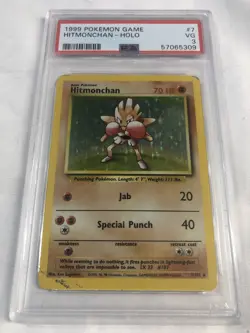 1999 POKEMON #7 HITMONCHAN HOLO BASE SET UNLIMITED VERY GOOD PSA 3 - Image 1