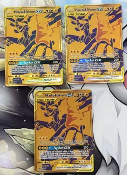 3 Pikachu & Zekrom GX Sun & Moon SM248 Holo Gold Black Star Promo Card Pokemon - Image 1