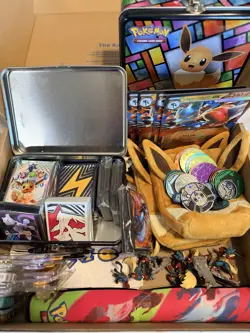 Large Official Pokemon TCG Accessory Bundle–Lucario, Eevee, Dice,Sleeves,Figures - Image 1