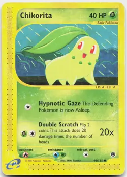 Chikorita 99/165 Common Expedition Base Set Pokemon Heavily Played - Image 1