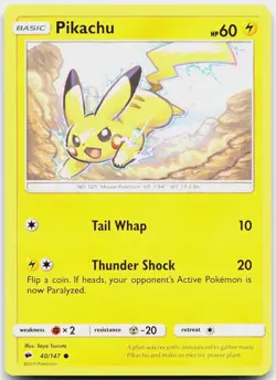 Pikachu 40/147 Common Burning Shadows Pokemon Near Mint - Image 1