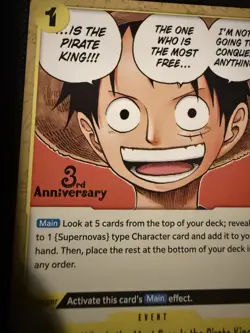 One Piece Tcg 3rd Anniversary Stamped Promo Monkey D Luffy Pirate King - Image 1