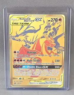 Reshiram & Charizard GX SM247 Gold Promo Tag Team Pokemon Card 270 HP Full Art - Image 1