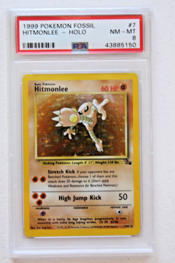 1999 pokemon fossil Hitmonlee Holo #7 PSA 8 - Image 1