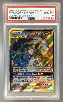Reshiram Zekrom GX 2019 Pokemon Sun Moon Cosmic Eclipse #222 PSA 10 - Image 1