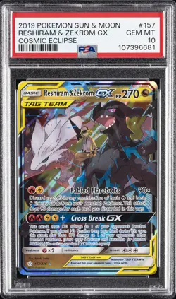 2019 POKEMON SUN & MOON COSMIC ECLIPSE #157 RESHIRAM & ZEKROM GX PSA 10 - Image 1