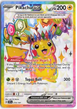 Pikachu ex 219/191 Ultra Rare Surging Sparks Pokemon NM - Image 1