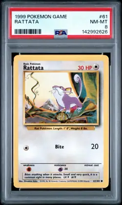 1999 POKEMON GAME BASE SET UNLIMITED #61 RATTATA PSA 8 - Image 3