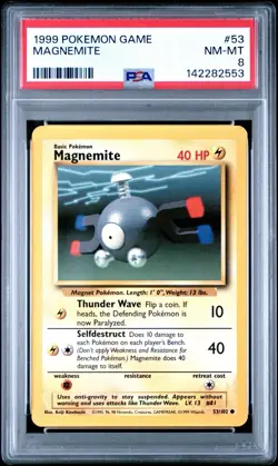 1999 POKEMON BASE SET UNLIMITED #53 MAGNEMITE PSA 8 - Image 1
