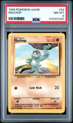 1999 POKEMON BASE SET UNLIMITED #52 MACHOP PSA 8 - Image 1