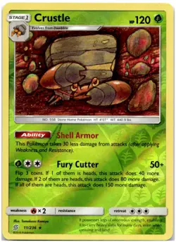 Crustle 11/236 Reverse Holo SM - Unified Minds Pokemon Card NM - Image 1