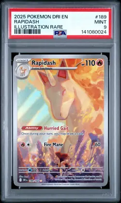 2025 Pokemon Rapidash #189 PSA 9 MINT Illustration Rare Dri EN - Image 1