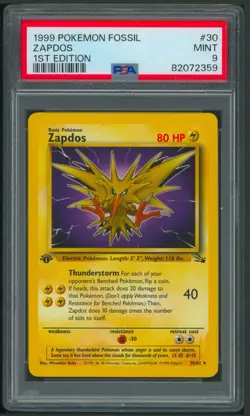 Pokemon 1st Edition Fossil Zapdos 30/62 PSA 9 - Image 1