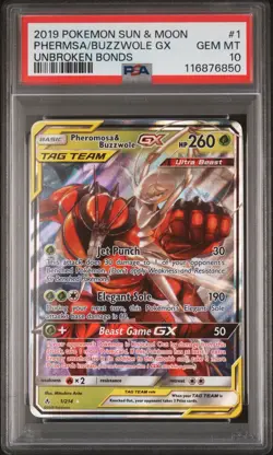 💎📈2019 POKEMON SUN & MOON UNBROKEN BONDS #1 PHEROMOSA & BUZZWOLE GX PSA 10 - Image 1