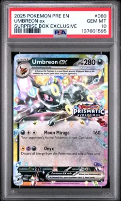 2025 POKEMON PRE EN-PRISMATIC EVOLUTIONS #060 UMBREON EX SURPRISE BOX PSA 10 - Image 1