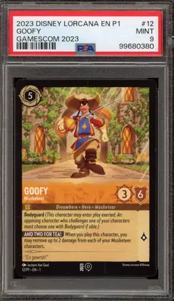 Disney Lorcana Goofy Musketeer 2023 Gamescom Promo 12/P1 PSA 9 Mint - Image 1