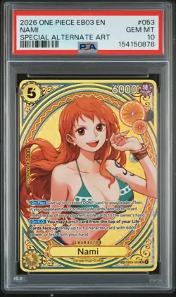 2026 One Piece EB03 EN Nami Special Alternate Art #053 PSA 10 GEM MINT - Image 1