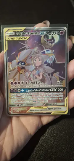 Pokemon TCG Holo Ultra Rare Full Art, SOLGALEO & LUNALA GX, TAG TEAM, 216/236 - Image 1