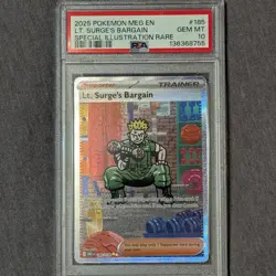 2025 POKEMON MEG EN-MEGA EVOLUTION #185 LT. SURGE'S BARGAIN PSA 10 - Image 1