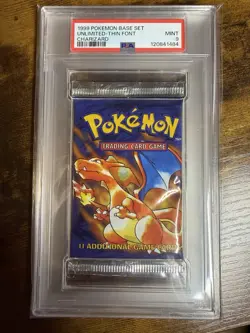 1999 POKEMON SEALED BASE SET UNLIMITED CHARIZARD BOOSTER PACK PSA 9 WITH STAND🔥 - Image 2