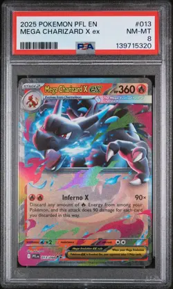 2025 Pokemon Pfl En-Phantasmal Flames #013 Mega Charizard X Ex PSA 8 - Image 1