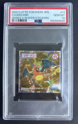 2022 LOTTE POKEMON JAPANESE CHARIZARD HOLO SERIES 4 WAFER STICKERS #11 PSA 10 - Image 1