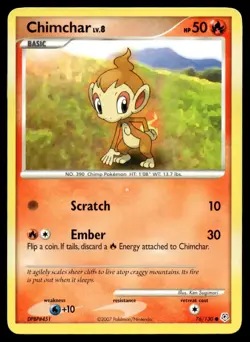 Chimchar 76/130 Pokemon Card Diamond & Pearl Common 50 HP Lightly Played BC - Image 1