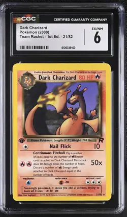 CGC 6 Dark Charizard 21/82 Team Rocket 1st Edition Pokemon Card - Image 1