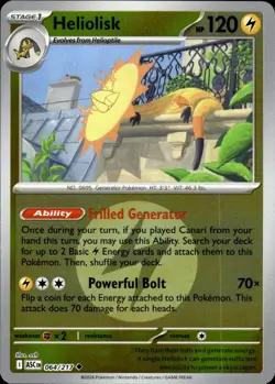 HELIOLISK (ENERGY SYMBOL PATTERN)064/217 ASCENDED HEROES POKEMON REVERSE HOLO NM - Image 1