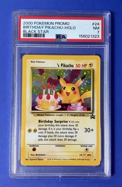 2000 Pokemon Promo Birthday Pikachu Holo Black Star #24 PSA 7 NM - Image 1