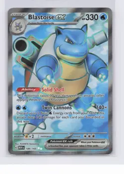 Pokemon TCG Scarlet and Violet Blastoise EX 184/165 Ultra Rare 151 Full Art NM - Image 1