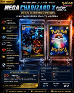 2025 Pokemon Mega Charizard X ex #125/094 Phantasmal Flames SIR Special Art Rare - Image 1