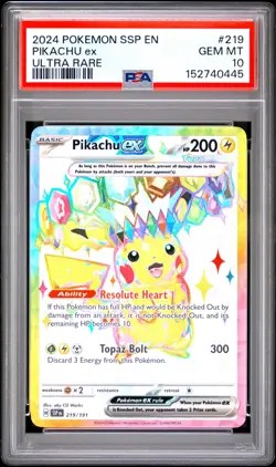 2024 POKEMON SSP EN-SURGING SPARKS ULTRA RARE #219 PIKACHU EX PSA 10 - Image 1