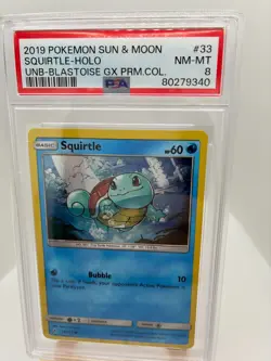 2019 POKEMON SUN & MOON UNBROKEN BONDS SQUIRTLE-HOLO #33 PSA 8 - Image 2