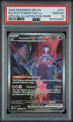 2025 POKEMON DRI EN-DESTINED RIVALS #231 TEAM ROCKET'S MEWTWO EX PSA 10 - Image 1