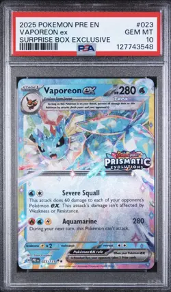 2025 POKEMON PRE EN-PRISMATIC EVOLUTIONS #023 VAPOREON EX PSA 10 - Image 1