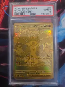 2025 POKEMON MEG EN-MEGA EVOLUTION MEGA HYPER RARE #188 MEGA LUCARIO EX PSA 10 - Image 1