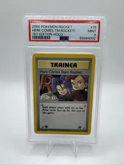2000 POKEMON ROCKET 1ST ED #15 HERE COMES TEAM ROCKET!-HOLO PSA 9 - Image 1